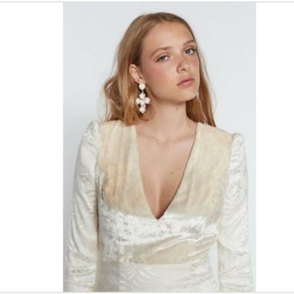 FREE PEOPLE Dress Cocktail Long Sleeves V Neck Mini Boho Cocktail Ivory SMALL - Picture 4 of 11